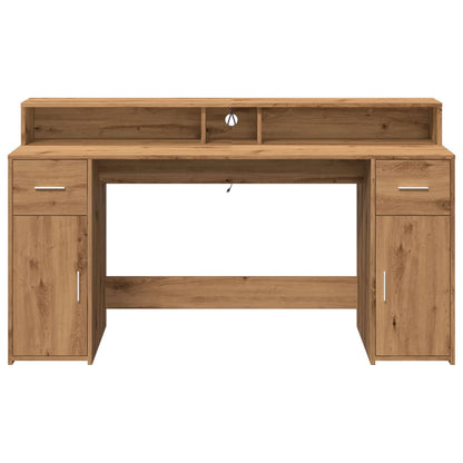 Bureau avec lumières LED Chêne Artisian 160x55x91 cm Bois d'ingénierie