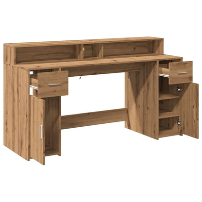 Bureau avec lumières LED Chêne Artisian 160x55x91 cm Bois d'ingénierie