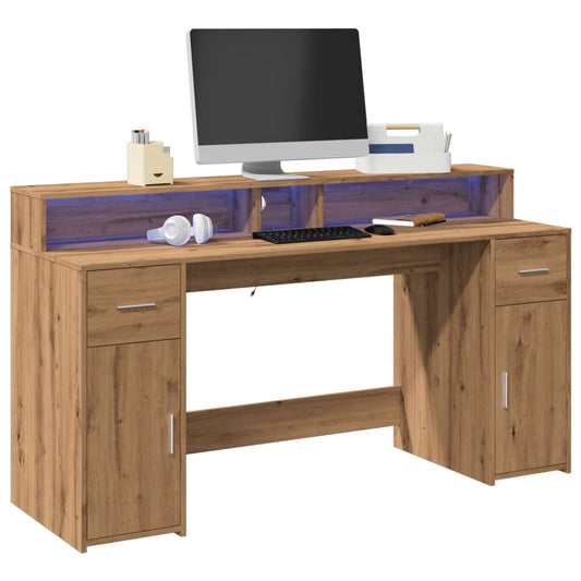 Bureau avec lumières LED Chêne Artisian 160x55x91 cm Bois d'ingénierie