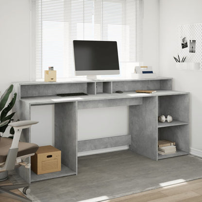 Bureau avec lumières LED Gris béton 200x55x91 cm Bois composite