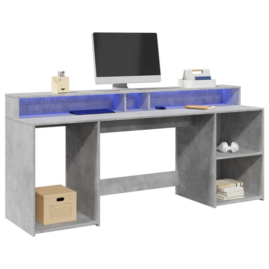 Bureau avec lumières LED Gris béton 200x55x91 cm Bois composite