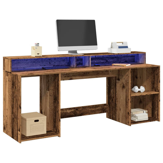 Escritorio con luces LED Madera Vieja 200x55x91 cm Madera Ingeniosa