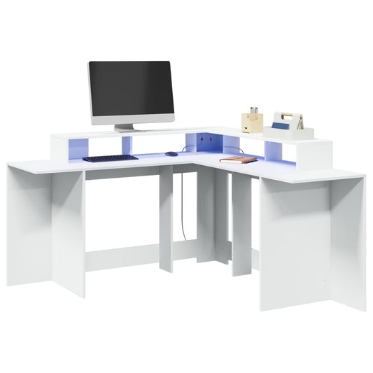Escritorio con luces LED Blanco 152x152x91 cm Madera Ingeniosa