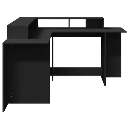 Bureau avec lumières LED Noir 152x152x91 cm Bois composite