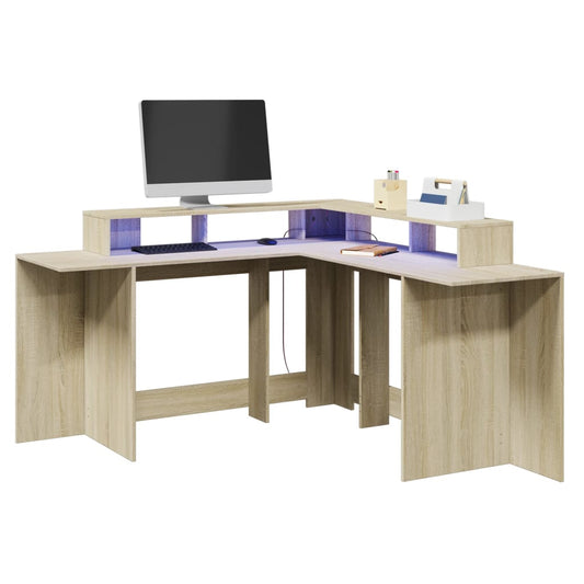 Escritorio con luces LED Roble Sonoma 152x152x91 cm Madera de ingeniería