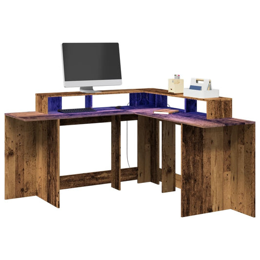 Escritorio con luces LED Madera Vieja 152x152x91 cm Madera Ingenierizada