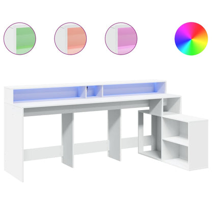 Escritorio con luces LED Blanco 200x104x91 cm Madera Ingeniosa
