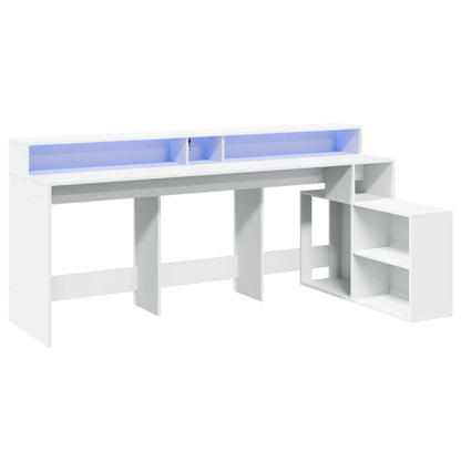 Escritorio con luces LED Blanco 200x104x91 cm Madera Ingeniosa