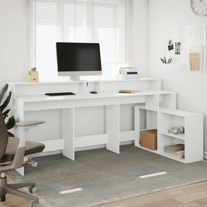 Escritorio con luces LED Blanco 200x104x91 cm Madera Ingeniosa