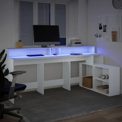 Escritorio con luces LED Blanco 200x104x91 cm Madera Ingeniosa
