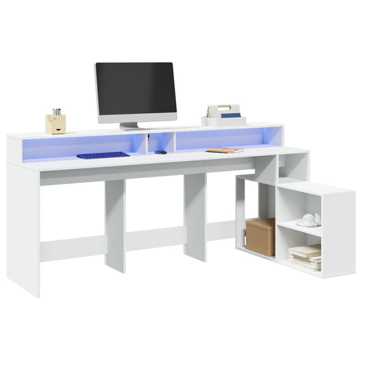 Bureau avec lumières LED Blanc 200x104x91 cm Bois composite