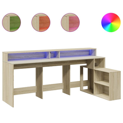 Escritorio con luces LED Roble Sonoma 200x104x91 cm Madera de ingeniería