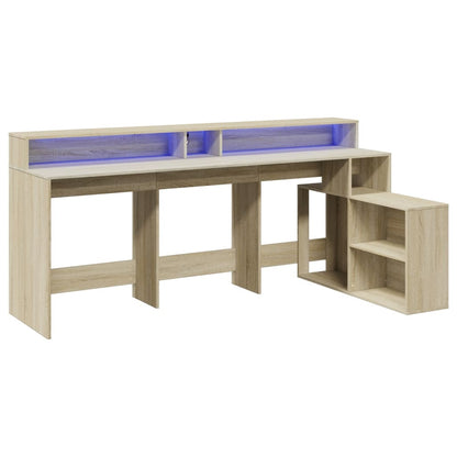 Escritorio con luces LED Roble Sonoma 200x104x91 cm Madera de ingeniería