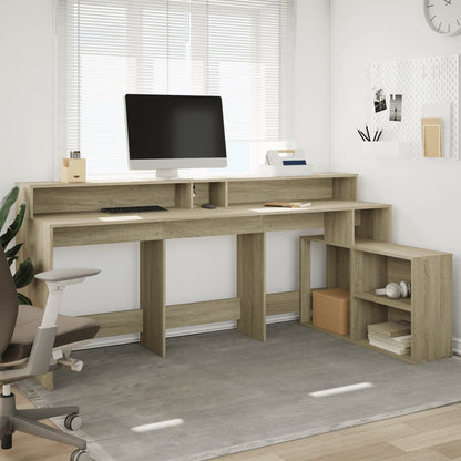 Escritorio con luces LED Roble Sonoma 200x104x91 cm Madera de ingeniería