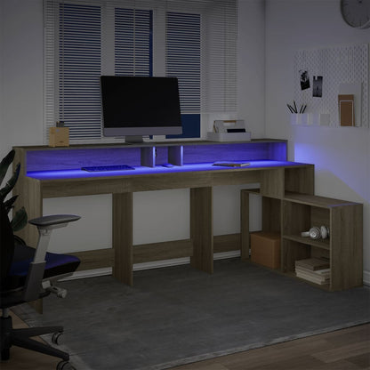 Escritorio con luces LED Roble Sonoma 200x104x91 cm Madera de ingeniería