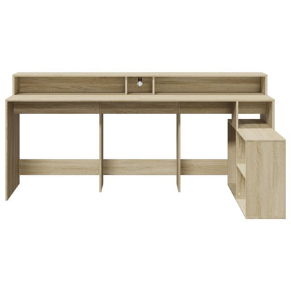 Escritorio con luces LED Roble Sonoma 200x104x91 cm Madera de ingeniería