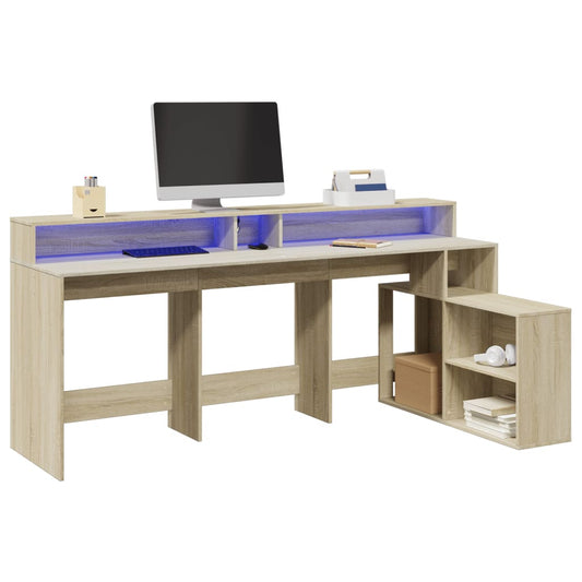 Bureau avec lumières LED Chêne Sonoma 200x104x91 cm Bois d'ingénierie