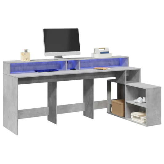 Bureau avec lumières LED Gris béton 200x104x91 cm Bois composite