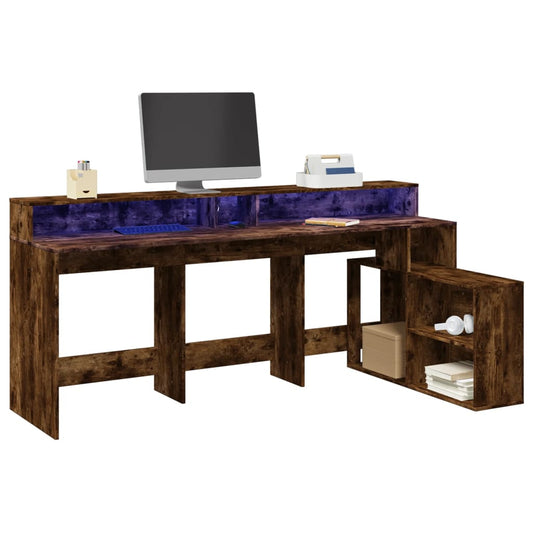 Bureau avec éclairage LED Chêne fumé 200x104x91 cm Bois composite