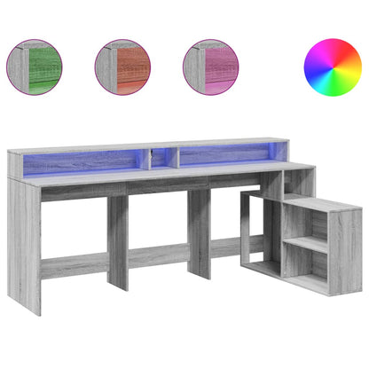Bureau avec lumières LED Gris Sonoma 200x104x91 cm Bois composite
