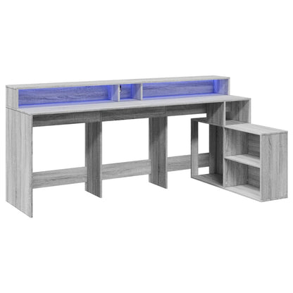 Bureau avec lumières LED Gris Sonoma 200x104x91 cm Bois composite