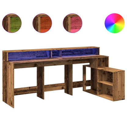 Bureau avec lumières LED Bois ancien 200x104x91 cm Bois d'ingénierie