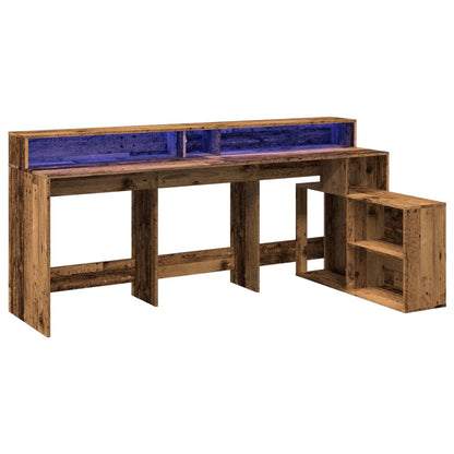 Bureau avec lumières LED Bois ancien 200x104x91 cm Bois d'ingénierie