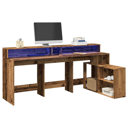Bureau avec lumières LED Bois ancien 200x104x91 cm Bois d'ingénierie
