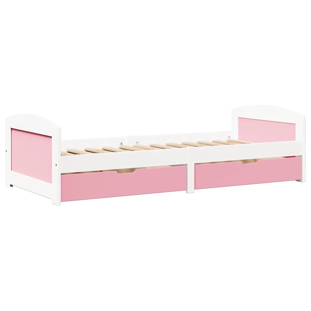 Day Bed With 2 Drawers Without Mattress Irun White&Pink 90X200 Cm