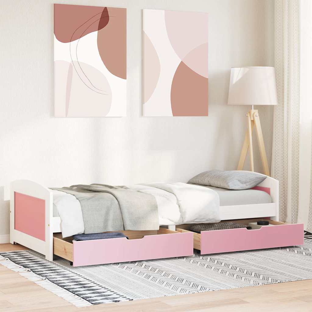 Day Bed With 2 Drawers Without Mattress Irun White&Pink 90X200 Cm