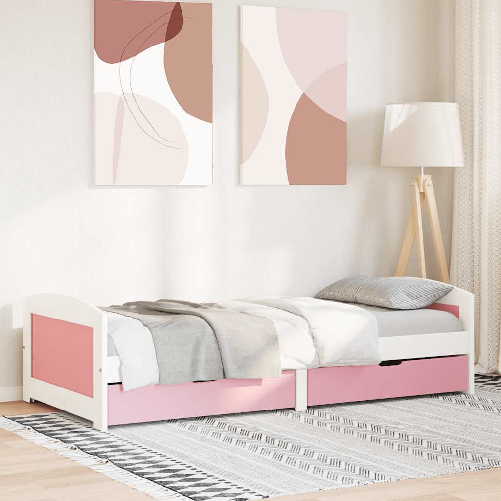 Day Bed With 2 Drawers Without Mattress Irun White&Pink 90X200 Cm