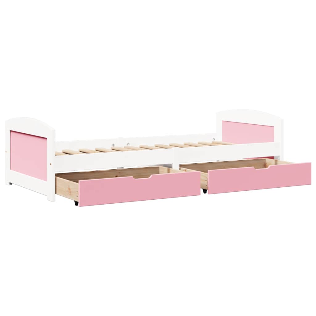 Day Bed With 2 Drawers Without Mattress Irun White&Pink 90X200 Cm