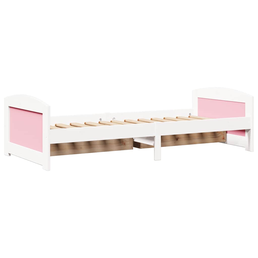 Day Bed With 2 Drawers Without Mattress Irun White&Pink 90X200 Cm