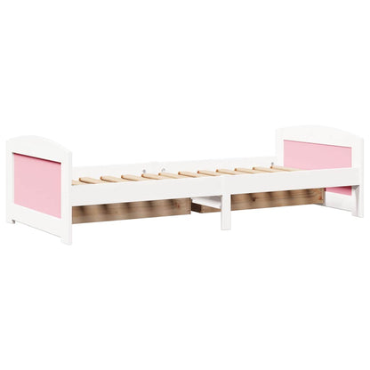 Day Bed With 2 Drawers Without Mattress Irun White&Pink 90X200 Cm