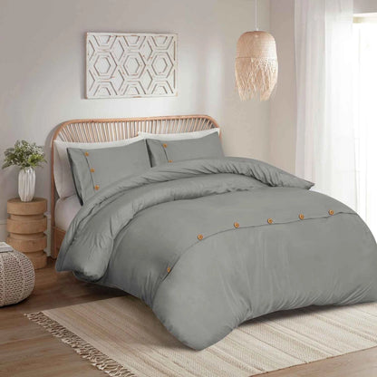 Premium Quality Wood Button White Duvet Cover Set