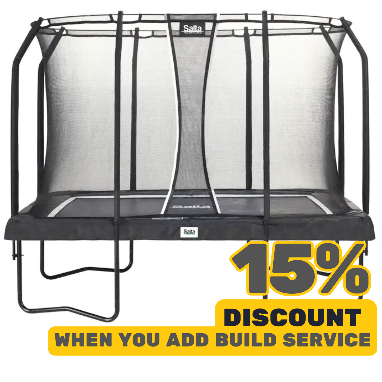 10ft x 7ft Salta Black Rectangular Premium Trampoline with Enclosure