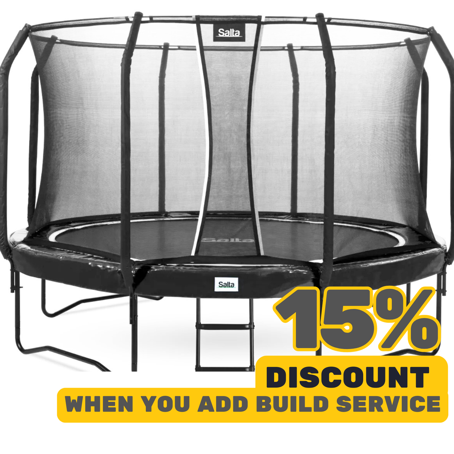 12ft Salta Black Round First Class Edition Trampoline with Enclosure