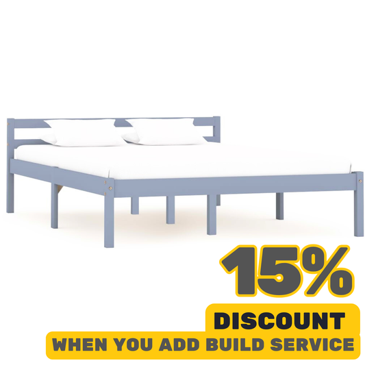 Grey Bed Frame Without Mattress Solid Pine Wood