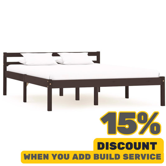 Dark Brown Bed Frame Without Mattress Solid Pine Wood