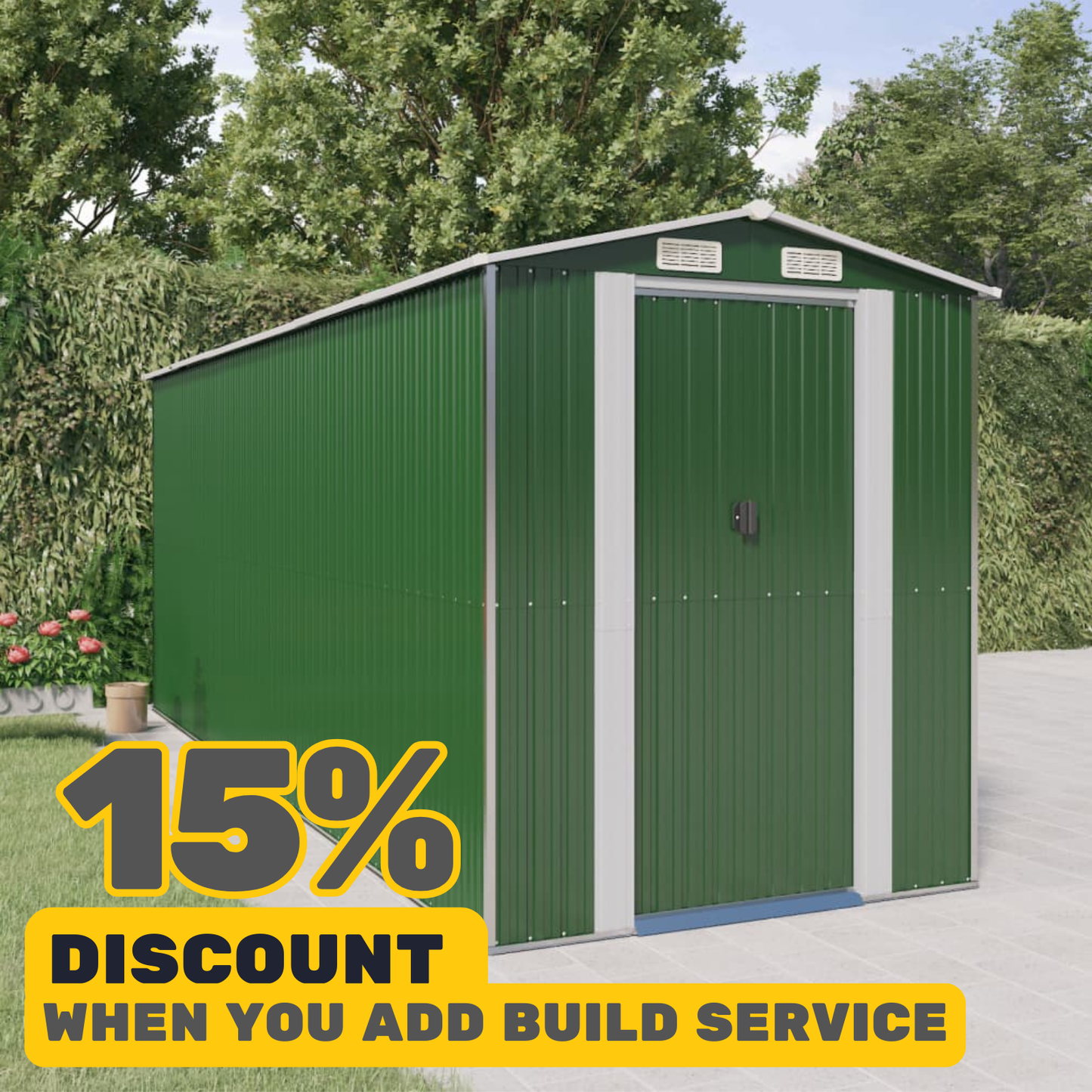 Garden Shed Green Galvanised Steel Large