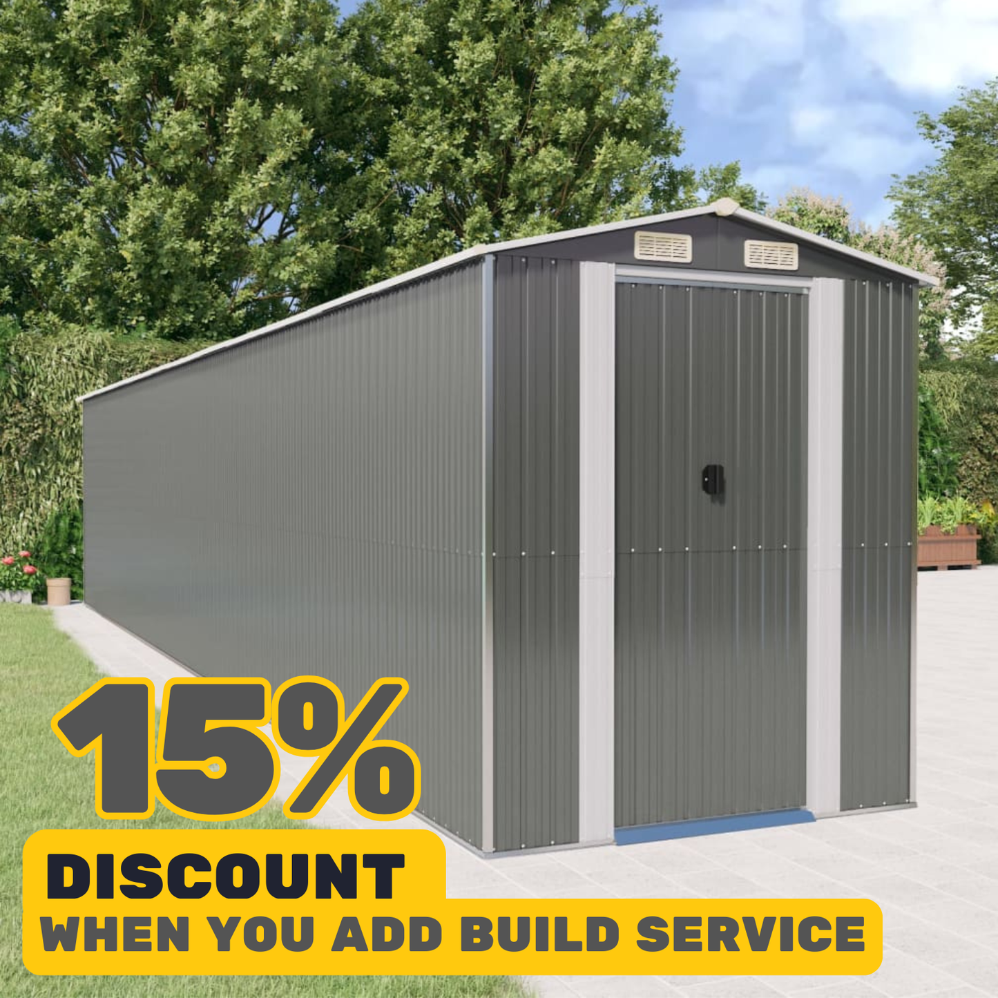 Garden Shed Light Grey Galvanised Steel Extra Large