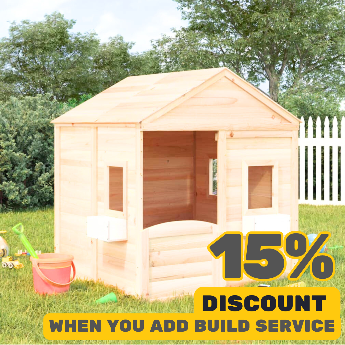 Blue, White & Grey Playhouse with flower Pots Solid Wood Fir