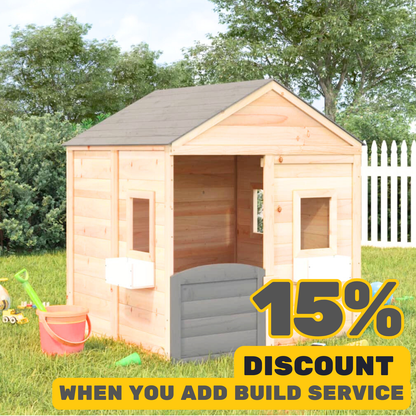 Blue, White & Grey Playhouse with flower Pots Solid Wood Fir