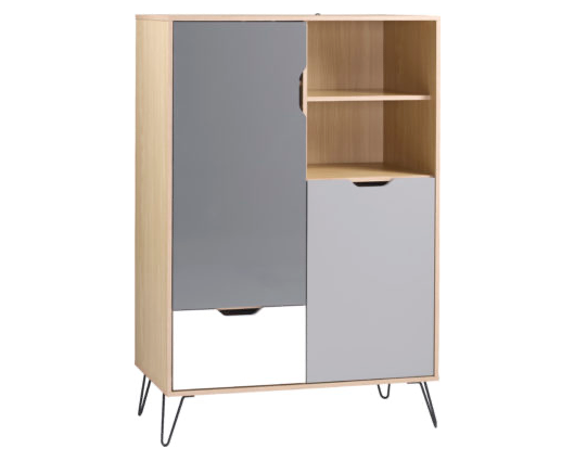 Tall Sideboard/Wine Rack - Oak Effect/White/Grey