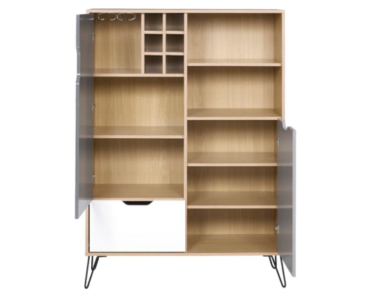 Tall Sideboard/Wine Rack - Oak Effect/White/Grey