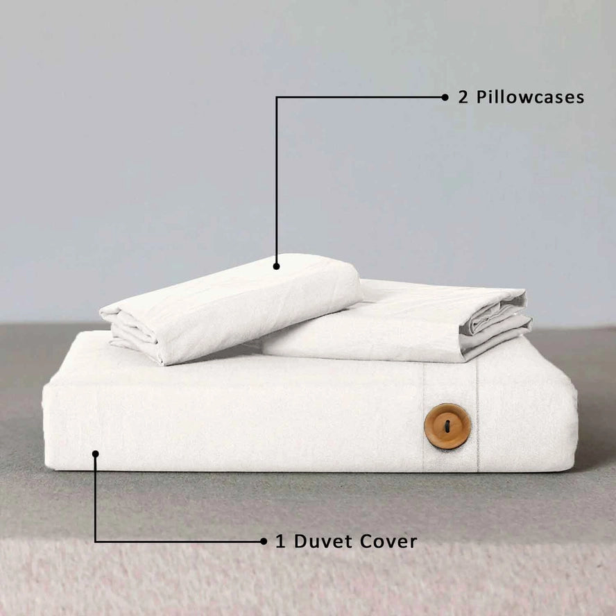 Premium Quality Wood Button White Duvet Cover Set