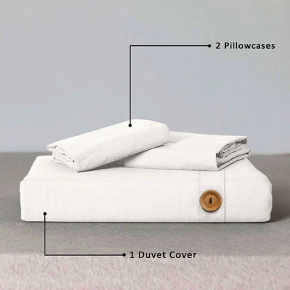 Premium Quality Wood Button White Duvet Cover Set