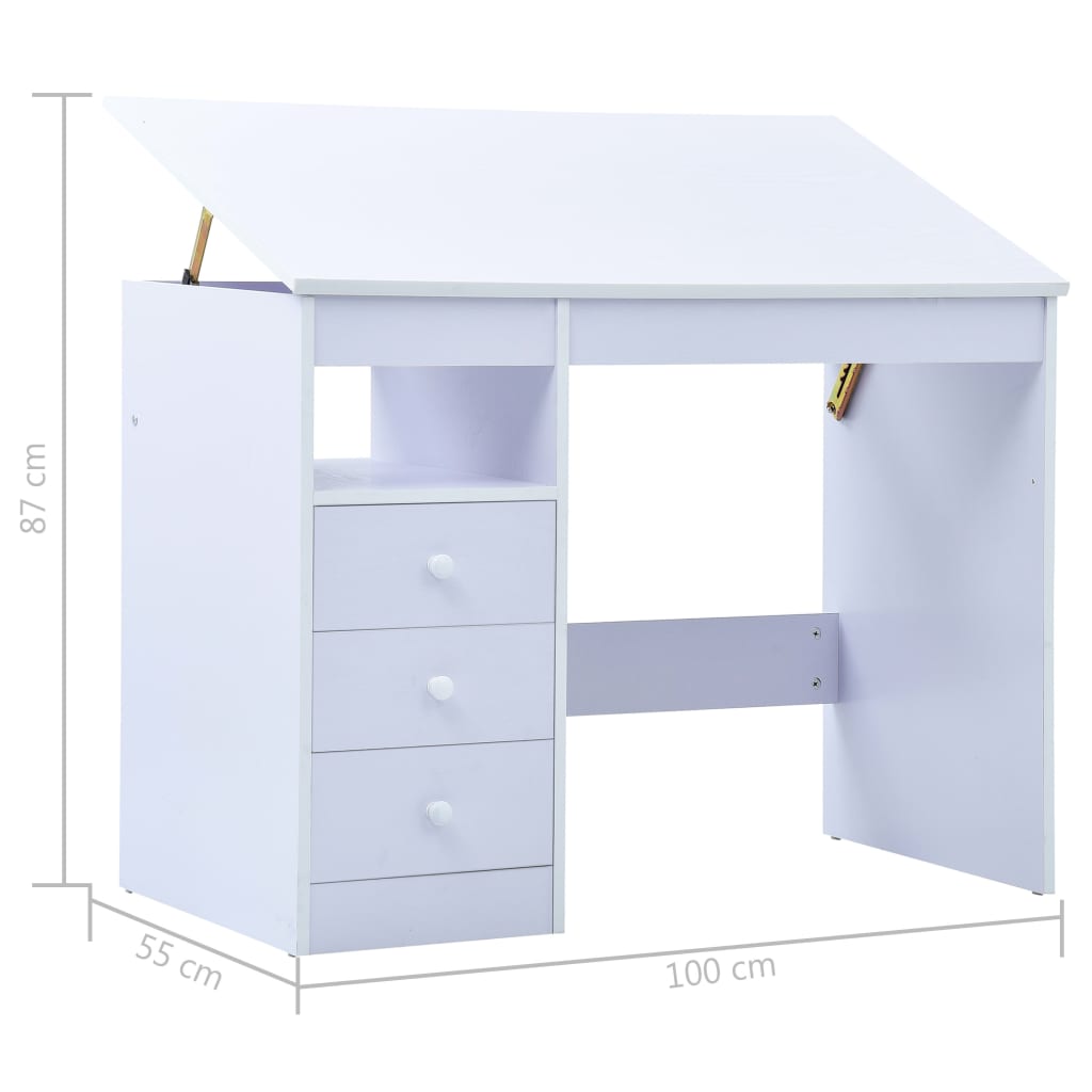 Escritorio de estudio para niños con dibujo inclinable, color blanco