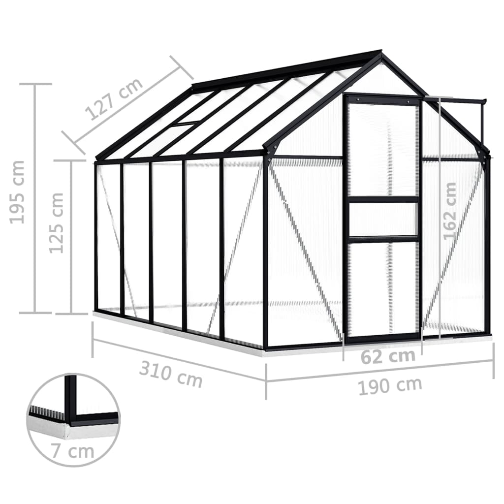 Invernadero con estructura de aluminio antracita - 190 x 310 x 202 cm