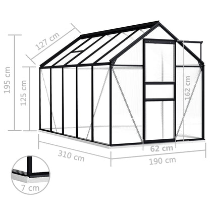 Invernadero con estructura de aluminio antracita - 190 x 310 x 202 cm